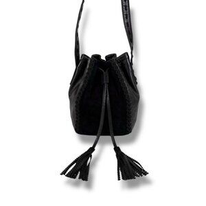 Prada Drawstring Mini Shoulder Bag Tassel Fringe Black Nero Nappa Leather